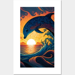 Dolphin in Golden Glow Posters and Art